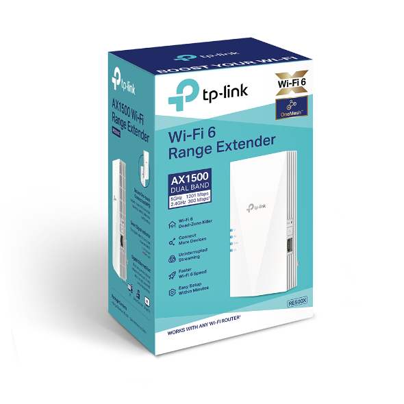 WI-FI 6 RANGE EXTENDER TP-LINK RE-505X AX1500 300 Mbps a 2.4GHz+1201 Mbps a5GHz,  External Antennas, 1P Gigabit