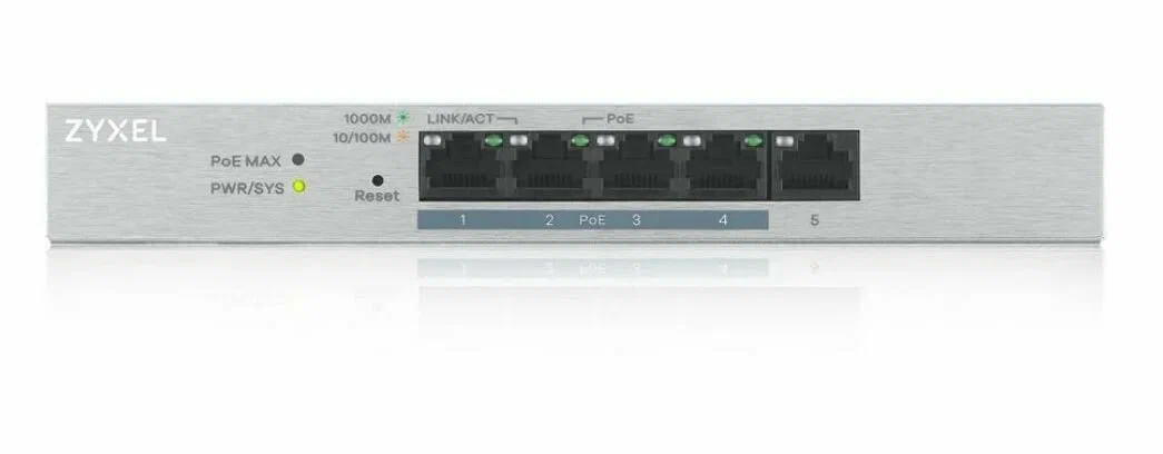 SWITCH ZYXEL GS1200-5HP v3 SMART MANAGED 5P Gigabit(4P PoE fino a 60W ) Easy Management xVLAN,QoS design senza ventole Desktop