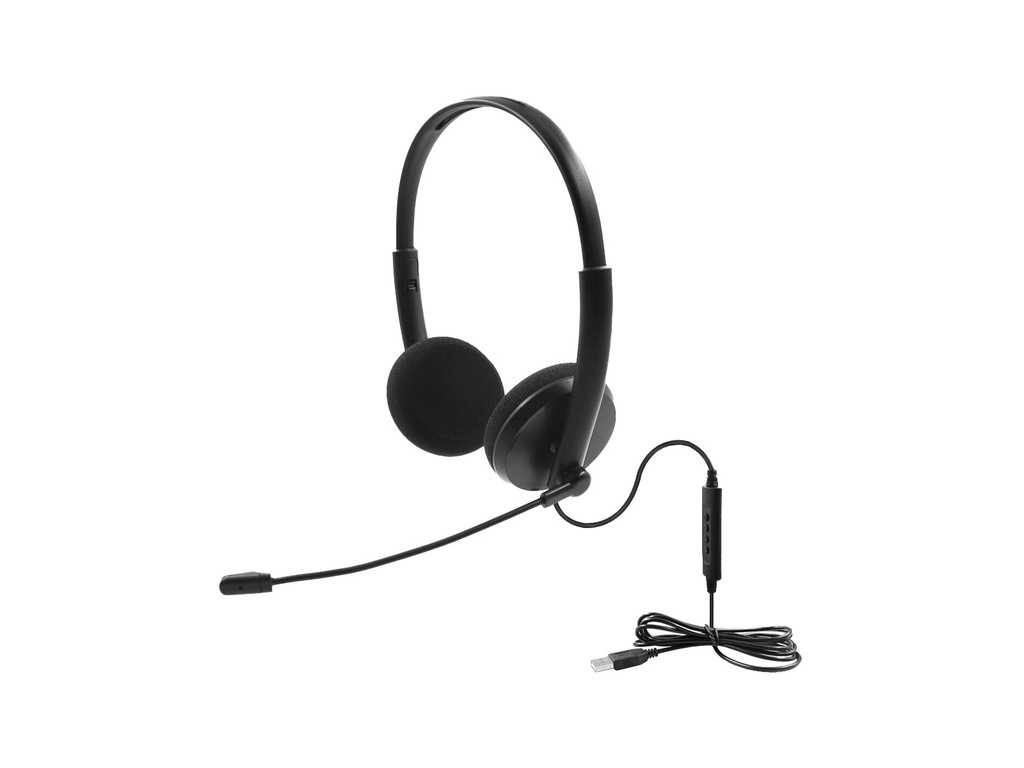Yashi Binaural headset with microphone, USB plug, Volume control - AC300