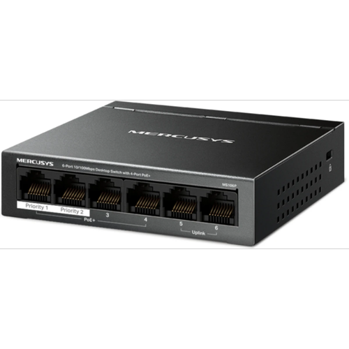 SWITCH MERCUSYS MS106P 6P LAN con 4P PoE+ compatibile con 802.3af/at PDs, 67 W PoE Power
