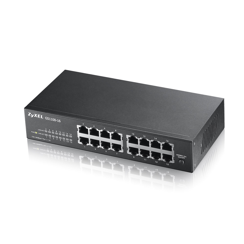 Switch Unmanaged con DIP Switch, 16 porte Gigabit, design senza ventole, Slim Desktop - GS-1100-16ES