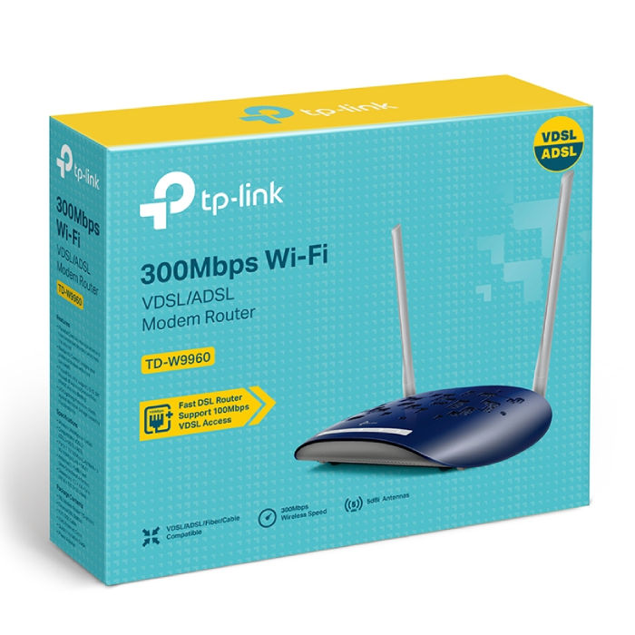 [COM-43897] ROUTER TP-LINK TD-W9960 VDSL2 (FIBRA) 300M N 802.11n/g/b 2 ANTENNE FISSE 1P USB