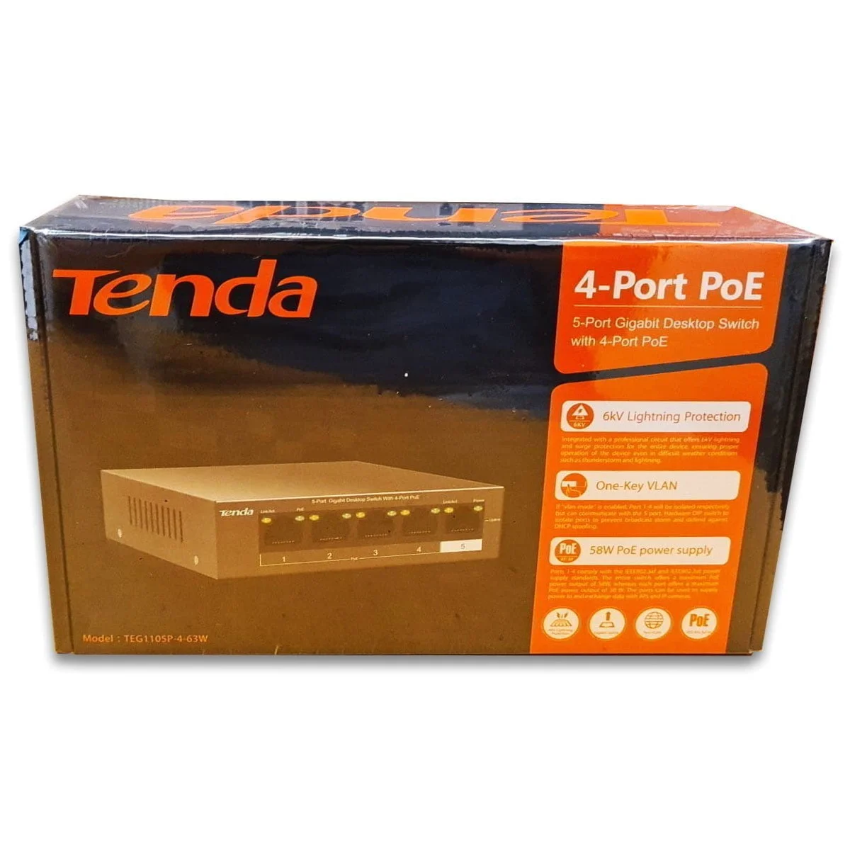 [COM-43757] SWITCH TENDA TEG1105P-4-63W 5P LAN GIGABIT DESKTOP 10/100/1000M 4P POE