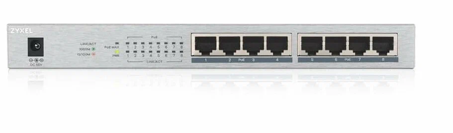 [COM-19971] SWITCH ZYXEL GS1008HP - Switch Unmanaged, 8 porte Gigabit (8 porte PoE, erogazione fino a 60W), Chassis metallo, Desktop