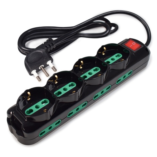 [COM-22688] MULTIPRESA TECNOWARE 12POSTI Salvaspazio: 4POSTI Schuko/Italia bipasso 10/16A+8POSTI TIPO Italia 10/16A+interruttore  FMP12IIG