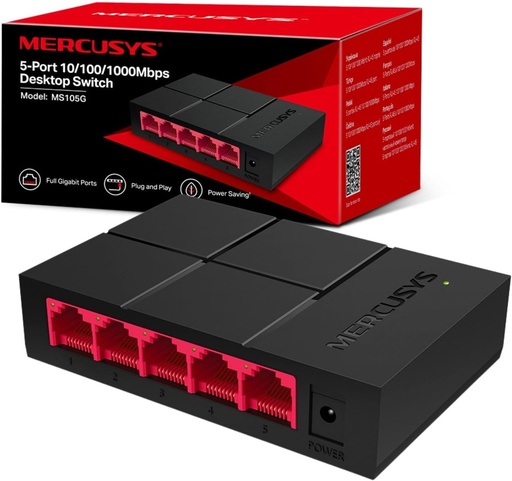 [COM-59440] SWITCH MERCUSYS MS105G 5P LAN GIGABIT MINI DESKTOP 0/100/1000Mbps RJ45 CASE PLASTICA