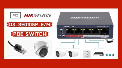 [COM-66019] SWITCH HIKVISION L2, 4 Gigabit POE ports, 1 Gigabit RJ45 uplink port, 802.3af/at, PoE power budget 35w