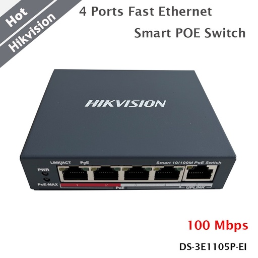 [COM-66020] SWITCH HIKVISION 4 Gigabit POE ports, 4 Gigabit RJ45, 802.3af/at, PoE power budget 60w, SOHO - DS-3E0508P-O